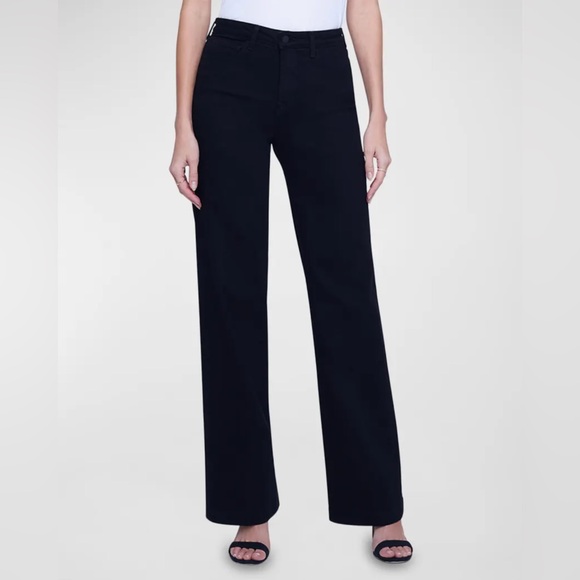L’Agence Black Clayton Black High-Rise Wide-Leg Jeans - Picture 1 of 8
